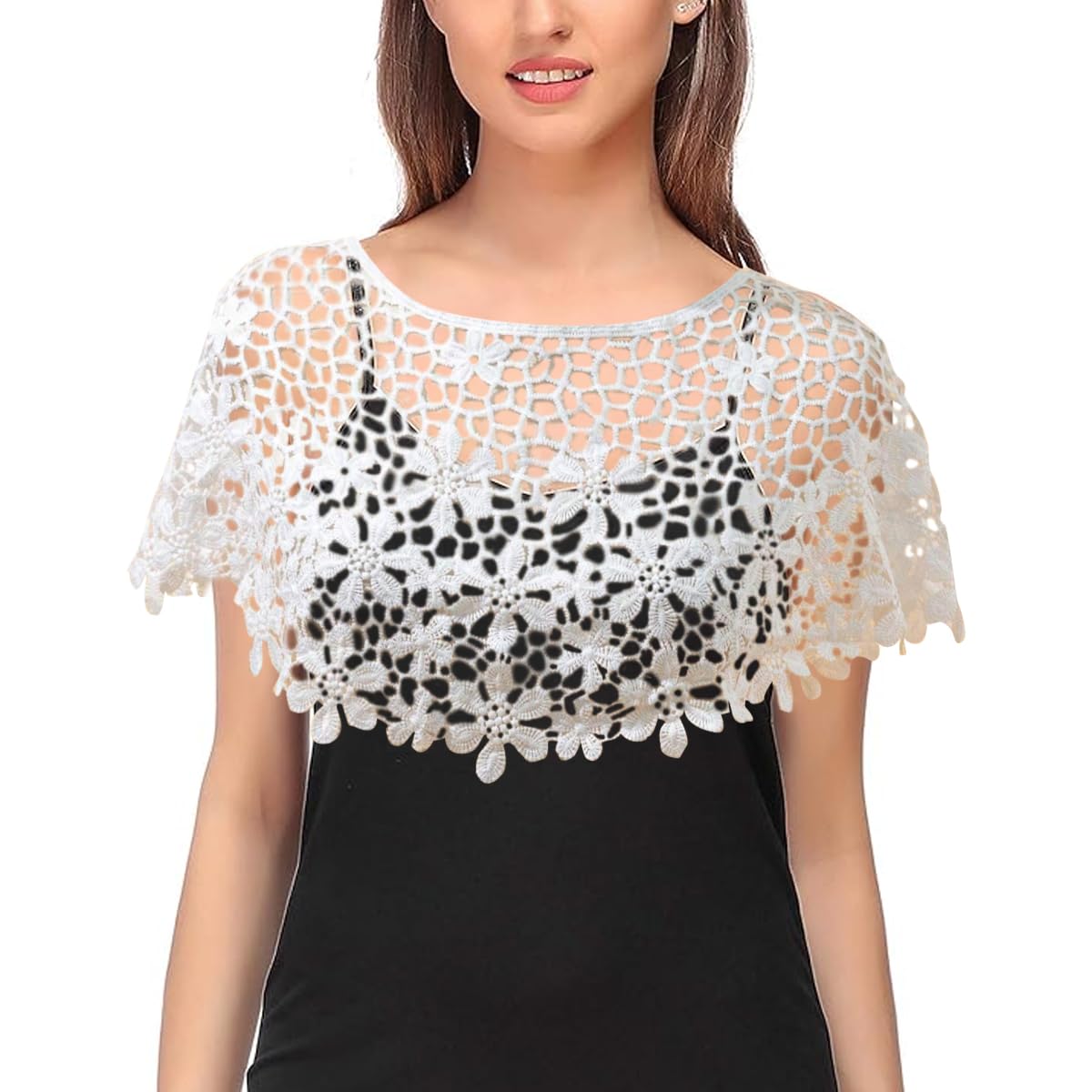 PALAY Knitted Shawl Crocheting Floral Hollow Out Pattern Shawl Cover Up Beach Wear Cover Up Top Knitted Loose Top Pullover Shawl for Off-shoulder, Beachwear, Gown, Strapless PALAY Knitted Shawl Crocheting Floral Hollow Out Pattern Shawl Cover Up Beach Wear Cover Up Top Knitted Loose Top Pullover Shawl for Off-shoulder, Beachwear, Gown, Strapless